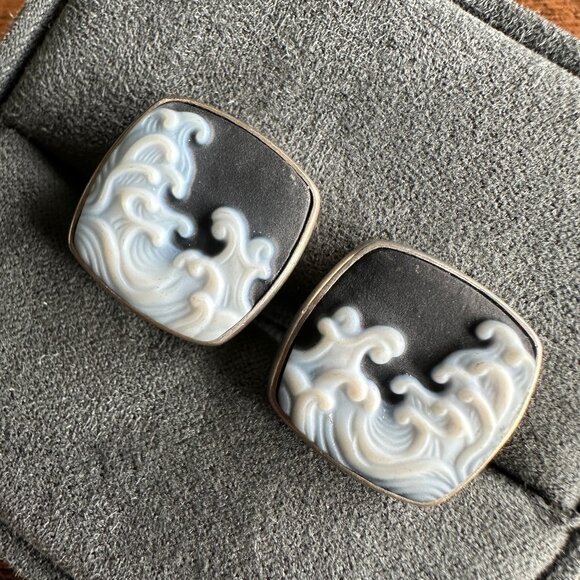 David Yurman Waves Cufflinks w/ Carved White Agate - RARE - Picture 6 of 14